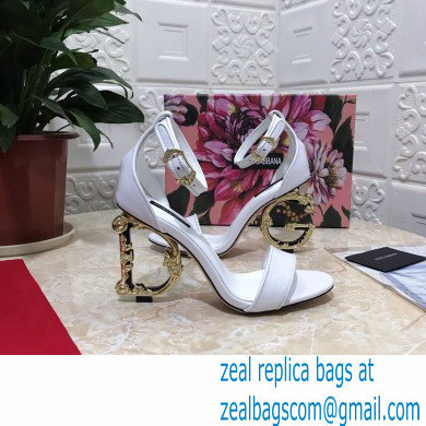 Dolce  &  Gabbana Heel 10.5cm Leather Sandals White with Baroque D & G Heel 2021